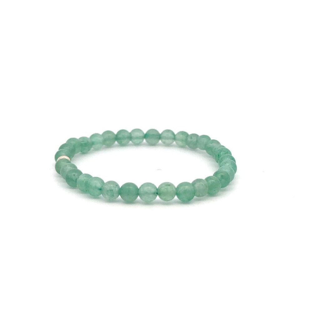 Aventurine Gemstone Beaded Stretch Bracelet with 14K Gold Accent Bead Handmade - Picture 3 of 6